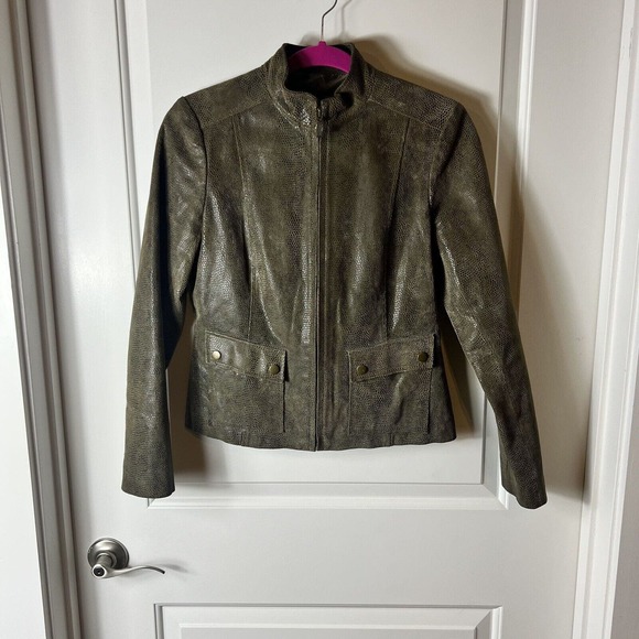 Alfani Jackets & Blazers - Alfani Genuine Leather Moto Jacket Snakeskin Olive Green Size Small